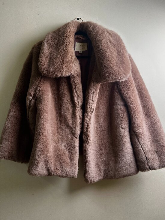 a new day Jackets & Blazers - Pink Mauve Faux Fur Coat Oversized Y2K Coquette Dusty Rose L A New Day